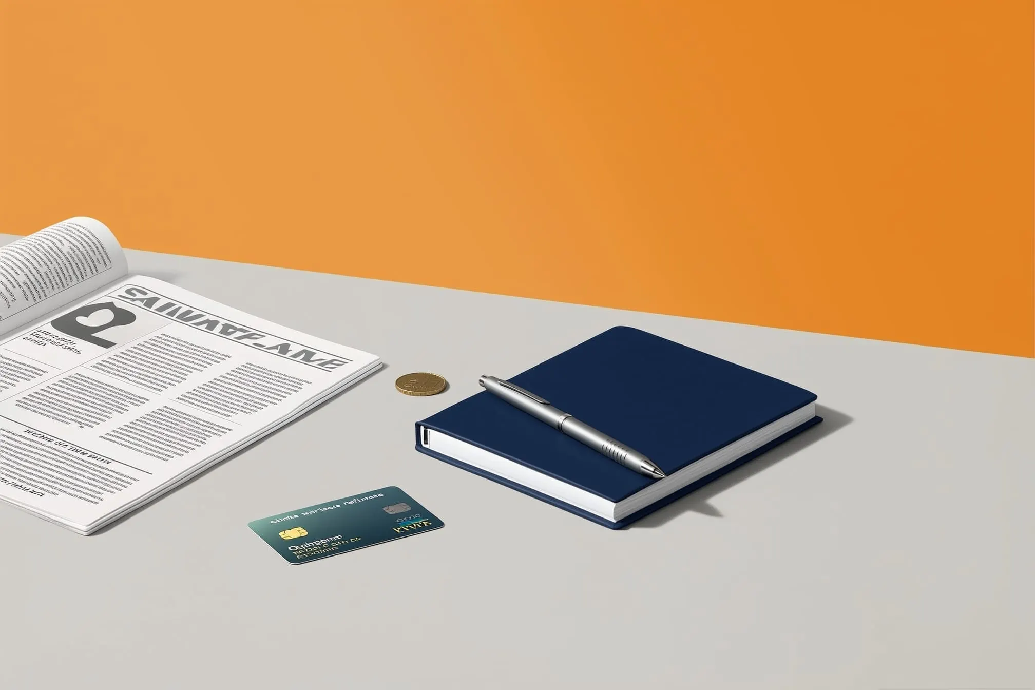 Photorealistic banking desk with an unbranded payment card and phone
