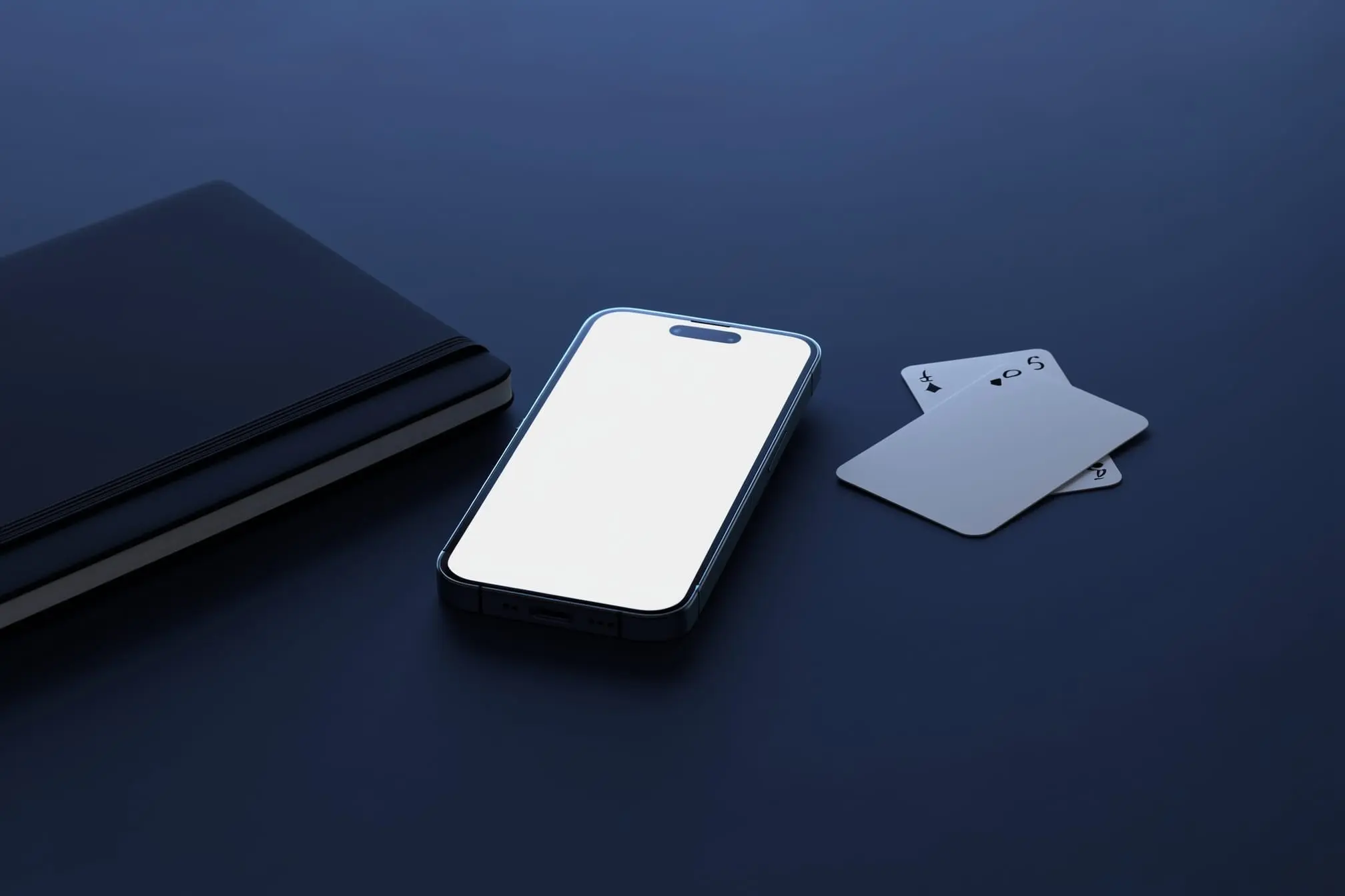 Photorealistic blank phone and cards on a desk